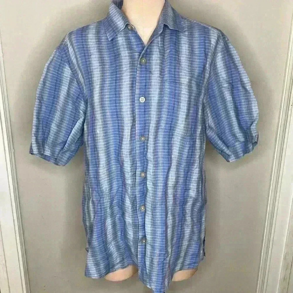 Tommy Bahama Men's 100% Linen Blue Button Down Shirt Size Medium - Picture 1 of 6